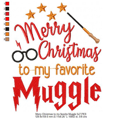 Merry Christmas to my Favorite Muggle - Fill Stitch - Machine Embroidery Design
