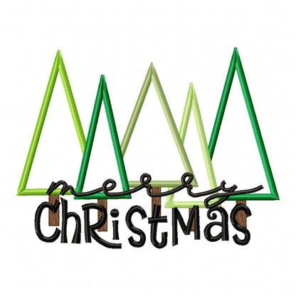 Merry Christmas Christmas Tree Cluster - Applique - Machine Embroidery Design