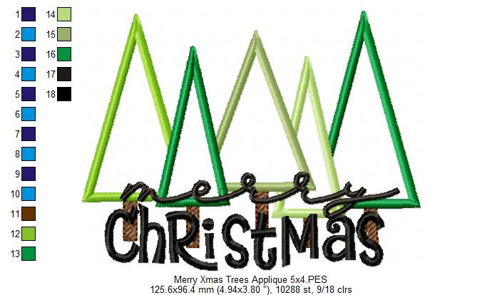 Merry Christmas Christmas Tree Cluster - Applique - Machine Embroidery Design