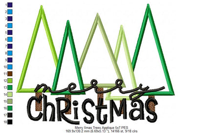 Merry Christmas Christmas Tree Cluster - Applique - Machine Embroidery Design