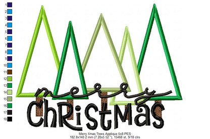 Merry Christmas Christmas Tree Cluster - Applique - Machine Embroidery Design