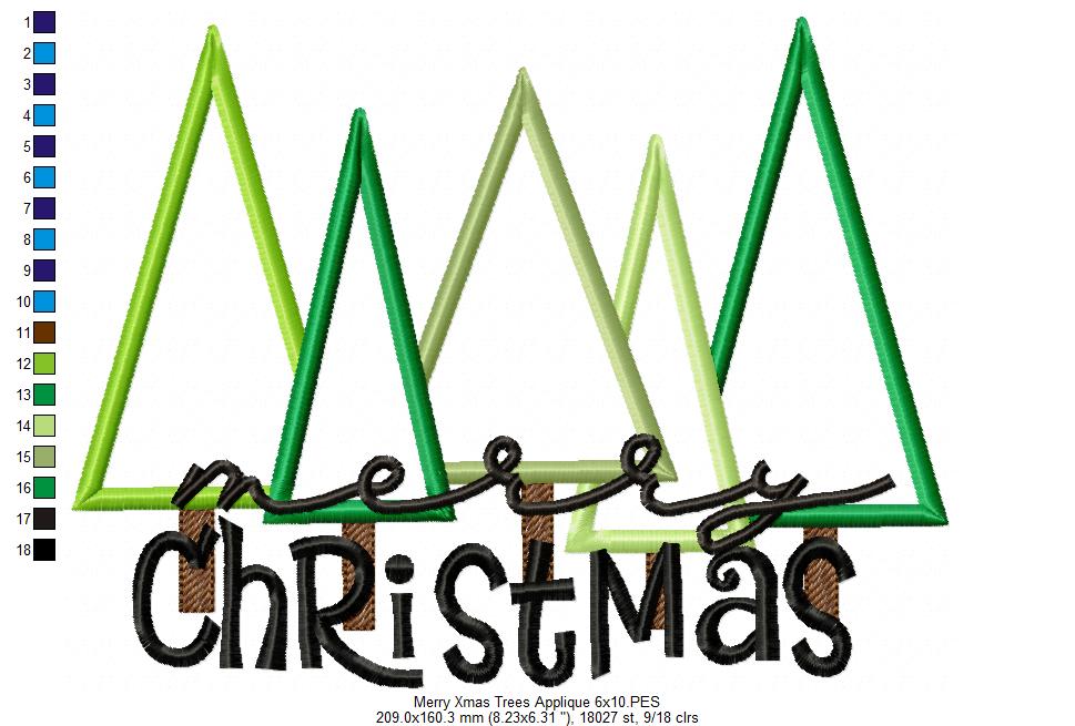Merry Christmas Christmas Tree Cluster - Applique - Machine Embroidery Design