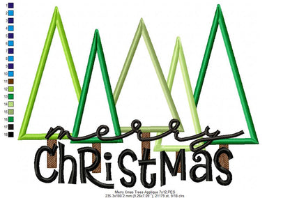 Merry Christmas Christmas Tree Cluster - Applique - Machine Embroidery Design