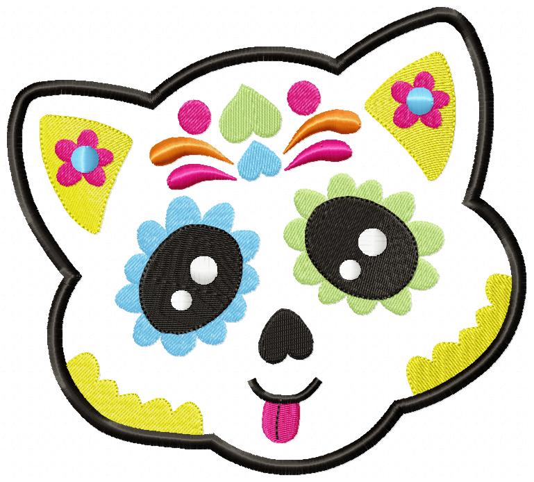 Sugar Skull Kitty Head – Appliqué – Machine Embroidery Design