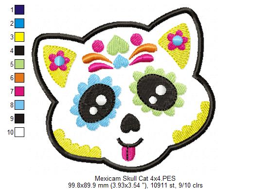 Sugar Skull Kitty Head – Appliqué – Machine Embroidery Design