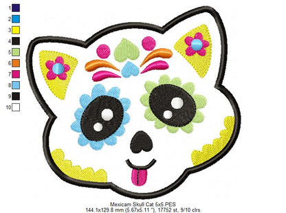 Sugar Skull Kitty Head – Appliqué – Machine Embroidery Design
