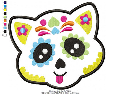 Sugar Skull Kitty Head – Appliqué – Machine Embroidery Design