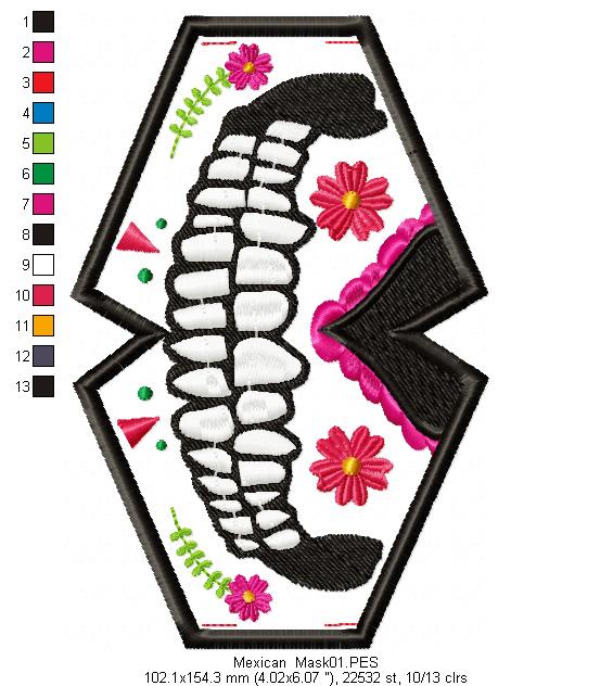 Mexican Skull Face Mask 1 - ITH Project - Machine Embroidery Design