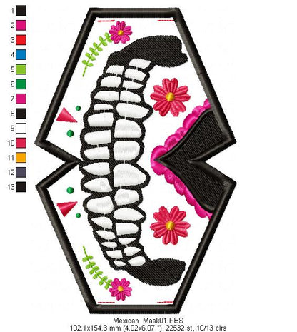 Mexican Skull Face Mask 1 - ITH Project - Machine Embroidery Design