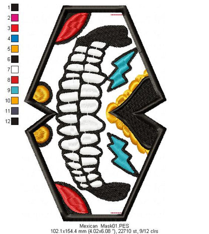 Mexican Skull Face Mask 2 - ITH Project - Machine Embroidery Design