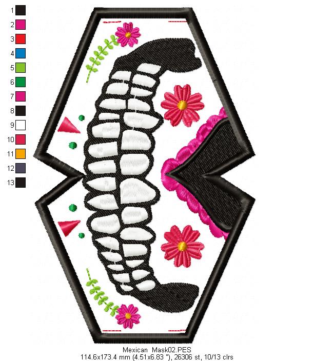 Mexican Skull Face Mask 1 - ITH Project - Machine Embroidery Design