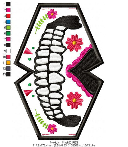 Mexican Skull Face Mask 1 - ITH Project - Machine Embroidery Design