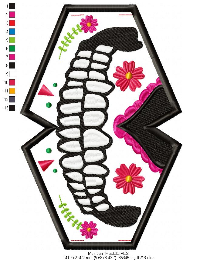Mexican Skull Face Mask 1 - ITH Project - Machine Embroidery Design