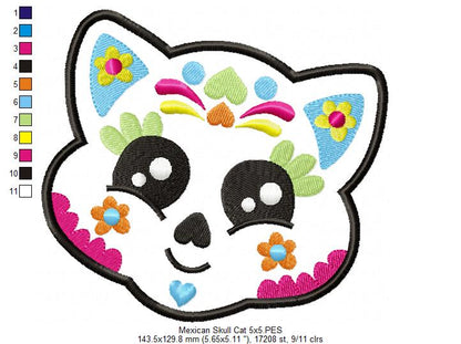 Mexican Skull Cat - Applique Embroidery