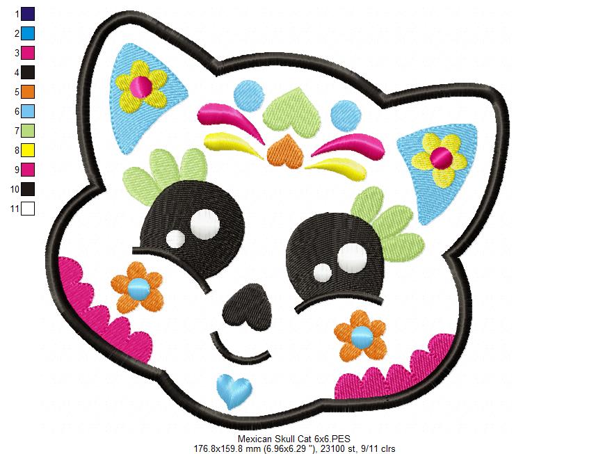 Mexican Skull Cat - Applique Embroidery