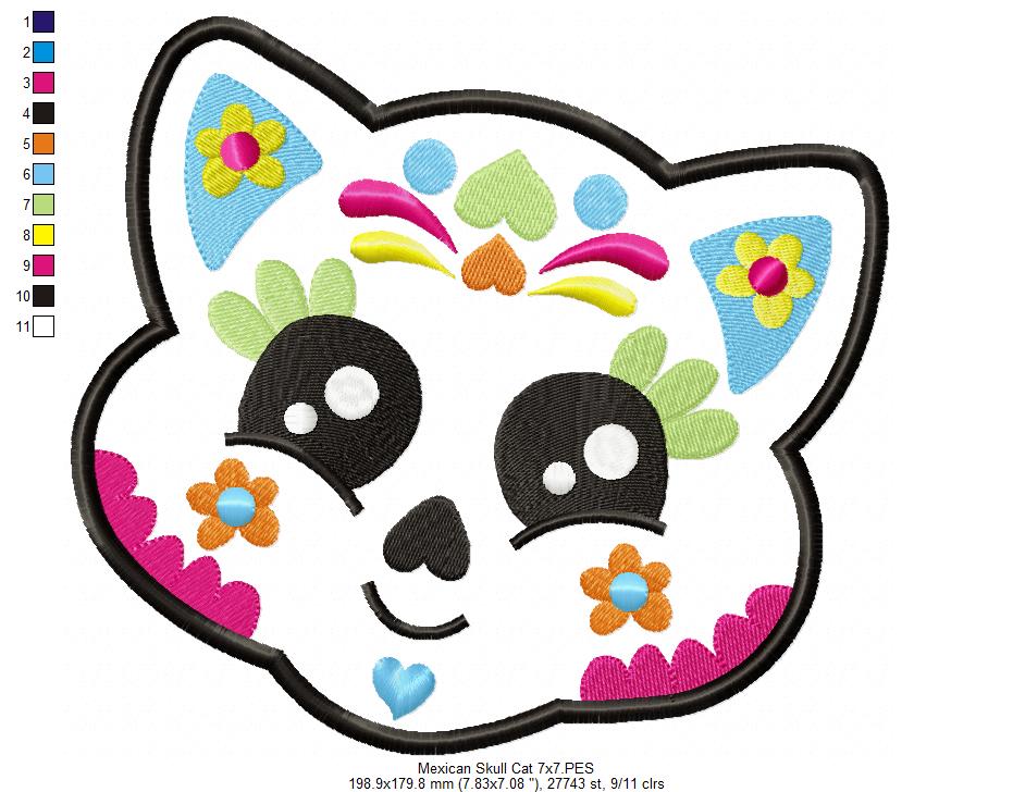 Mexican Skull Cat - Applique Embroidery