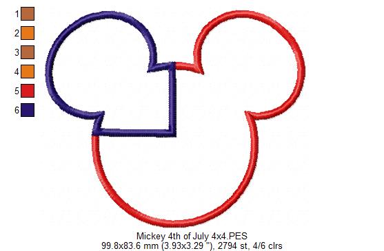 4th of July Mouse Ears Boy - Applique - Machine Embroidery Design