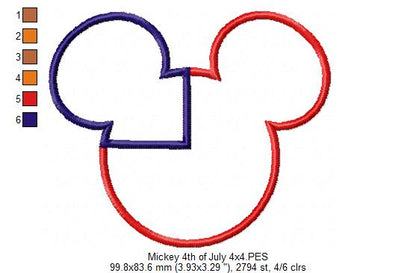4th of July Mouse Ears Boy - Applique - Machine Embroidery Design
