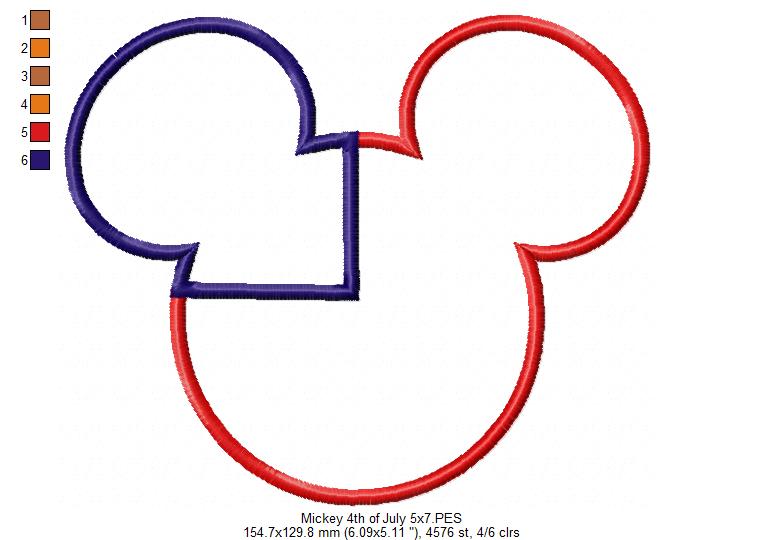 4th of July Mouse Ears Boy - Applique - Machine Embroidery Design