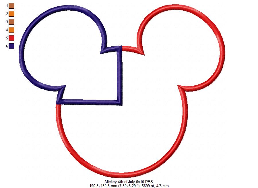 4th of July Mouse Ears Boy - Applique - Machine Embroidery Design