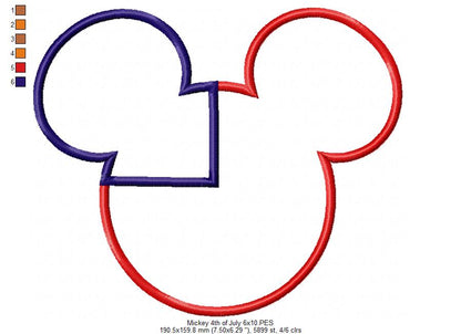 4th of July Mouse Ears Boy - Applique - Machine Embroidery Design