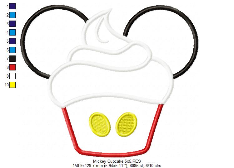 Mouse Ears Boy and Girl Cupcakes - Set of 2 Designs - Applique Embroidery