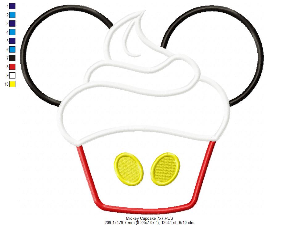 Mouse Ears Boy and Girl Cupcakes - Set of 2 Designs - Applique Embroidery