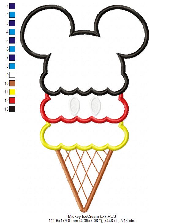 Mouse Ears Boy and Girl Summer Ice Cream - Applique