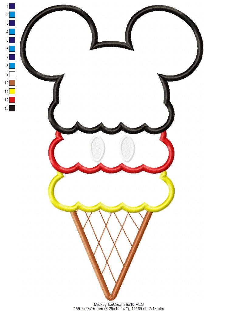 Mouse Ears Boy and Girl Summer Ice Cream - Applique