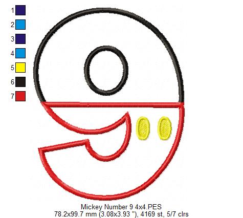 Mouse Ears Boy 9th Birthday Number 9 - Applique