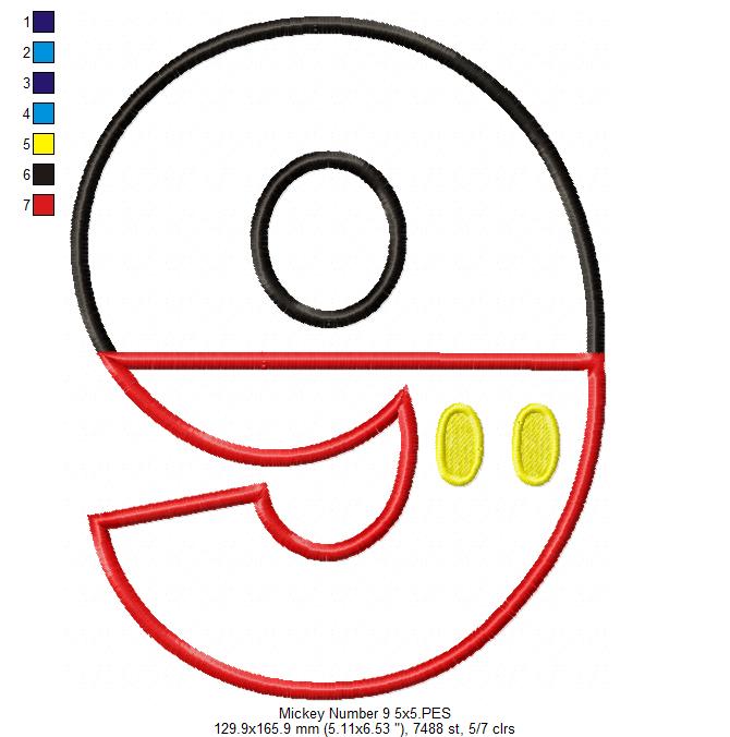 Mouse Ears Boy 9th Birthday Number 9 - Applique