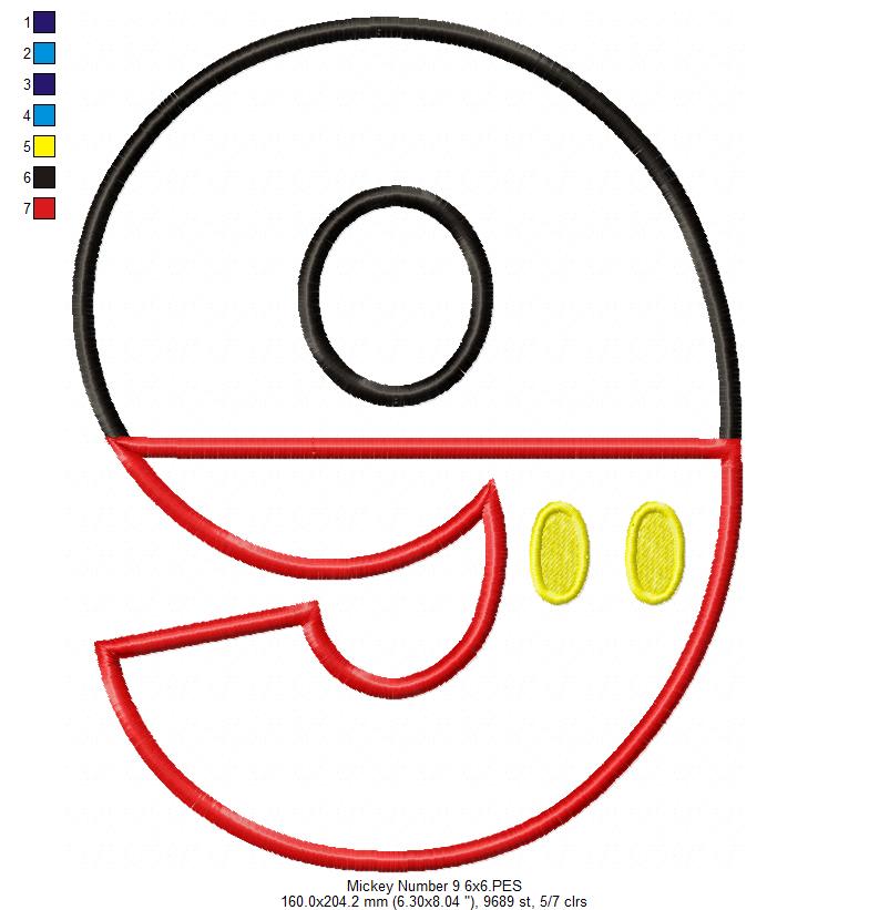 Mouse Ears Boy 9th Birthday Number 9 - Applique