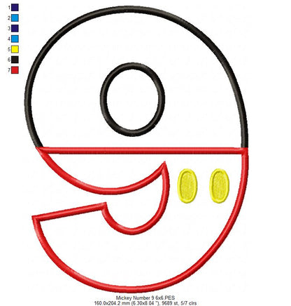 Mouse Ears Boy 9th Birthday Number 9 - Applique