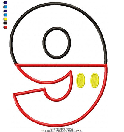 Mouse Ears Boy 9th Birthday Number 9 - Applique
