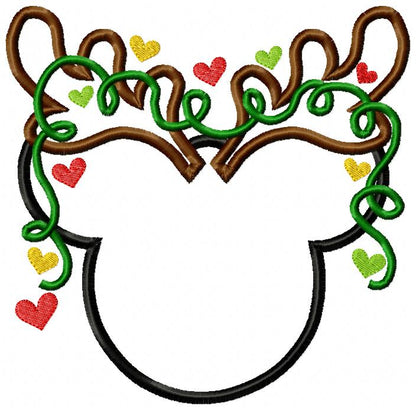 Mouse Ears Boy and Christmas Lights - Applique - Machine Embroidery Design