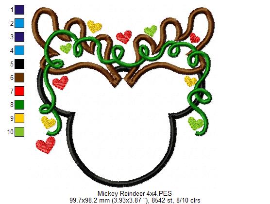 Mouse Ears Boy and Christmas Lights - Applique - Machine Embroidery Design