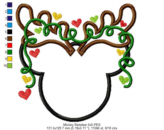 Mouse Ears Boy and Christmas Lights - Applique - Machine Embroidery Design