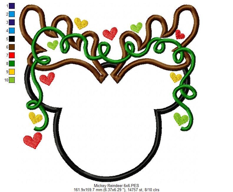 Mouse Ears Boy and Christmas Lights - Applique - Machine Embroidery Design