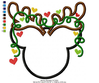 Mouse Ears Boy and Christmas Lights - Applique - Machine Embroidery Design