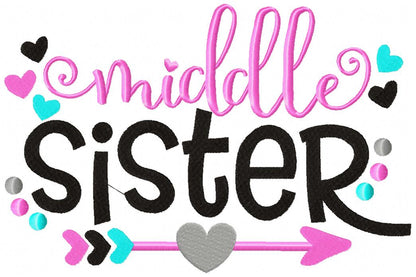 Sister Arrow and Hearts - Fill Stitch - Set of 6 designs - Machine Embroidery Design