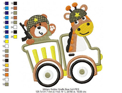 Military Soldier Giraffe and Bear - Applique