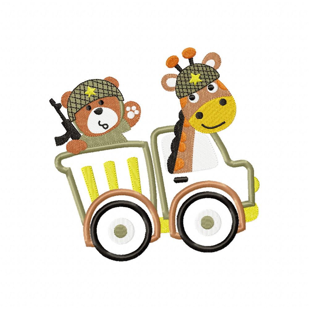 Military Soldier Giraffe and Bear - Applique