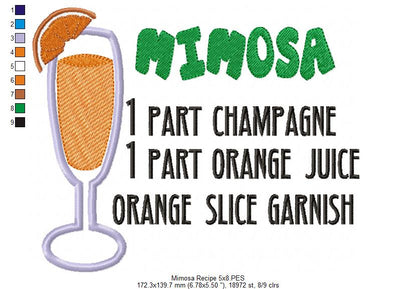 Mimosa Recipe - Applique - Machine Embroidery Design