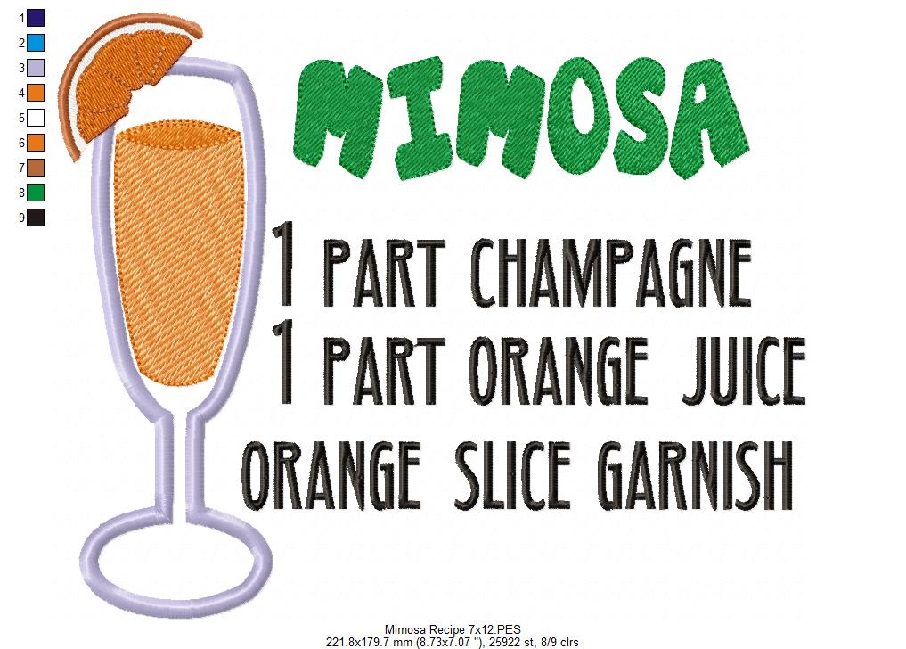 Mimosa Recipe - Applique - Machine Embroidery Design