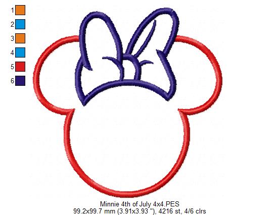 4th of July Mouse Ears Girl - Applique - Machine Embroidery Design