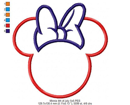 4th of July Mouse Ears Girl - Applique - Machine Embroidery Design