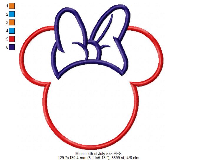 4th of July Mouse Ears Girl - Applique - Machine Embroidery Design