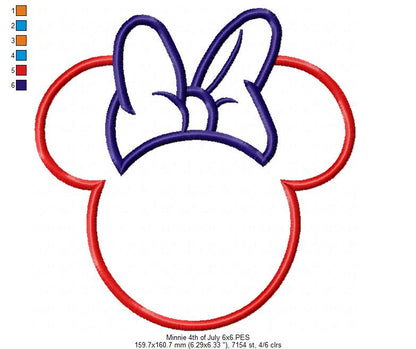 4th of July Mouse Ears Girl - Applique - Machine Embroidery Design