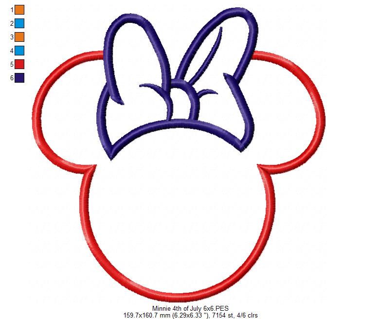 4th of July Mouse Ears Girl - Applique - Machine Embroidery Design