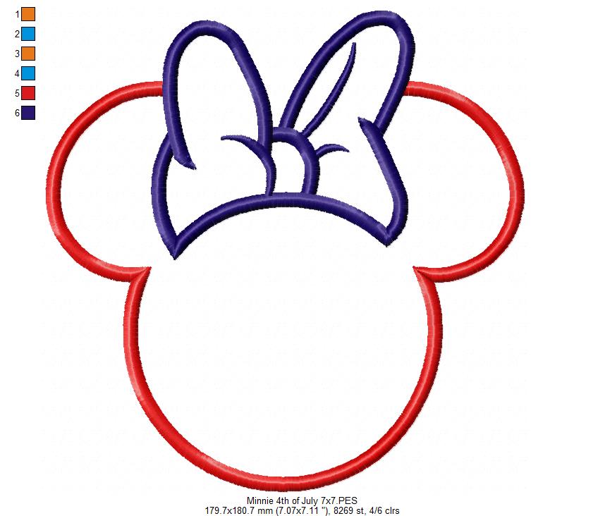 4th of July Mouse Ears Girl - Applique - Machine Embroidery Design